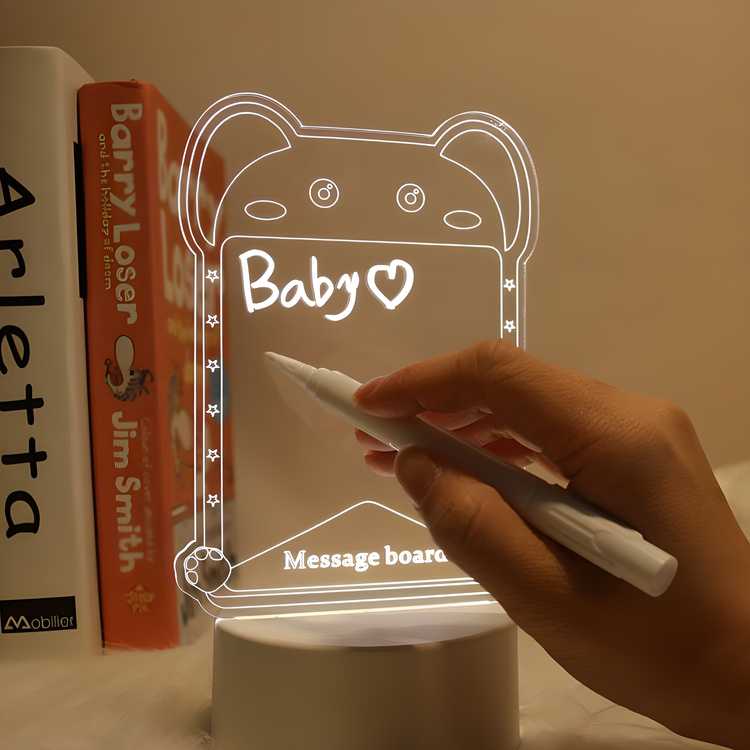 3D Creative Visualization Acrylic Light Table Light Writing Message Board, Smart USB Connected Writing Notes for Home Office (Erasable)