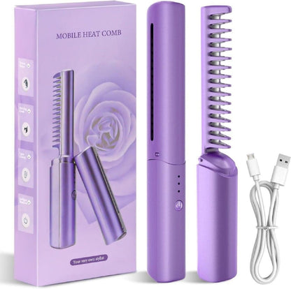 Portable Mini Hair Straightener & Hot Comb Cordless Rechargeable