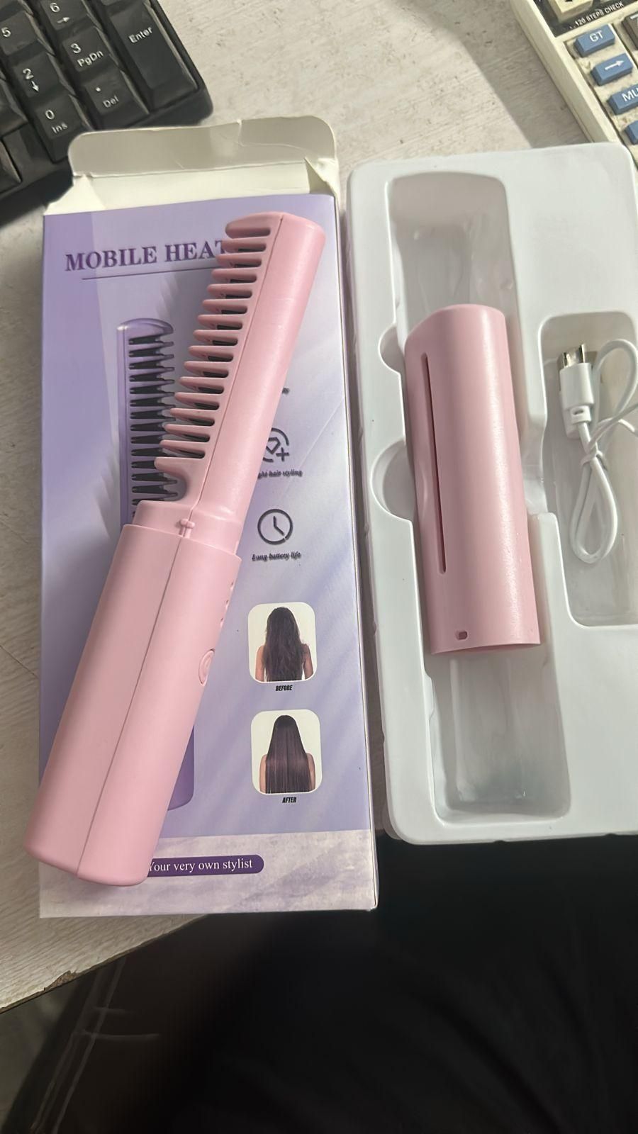 Portable Mini Hair Straightener & Hot Comb Cordless Rechargeable